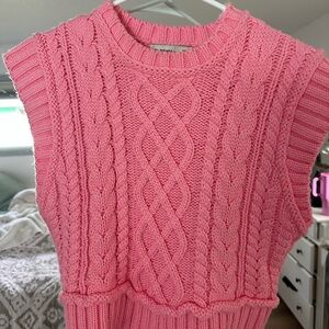 Vibrant Pink Cable Knit Sleeveless Sweater